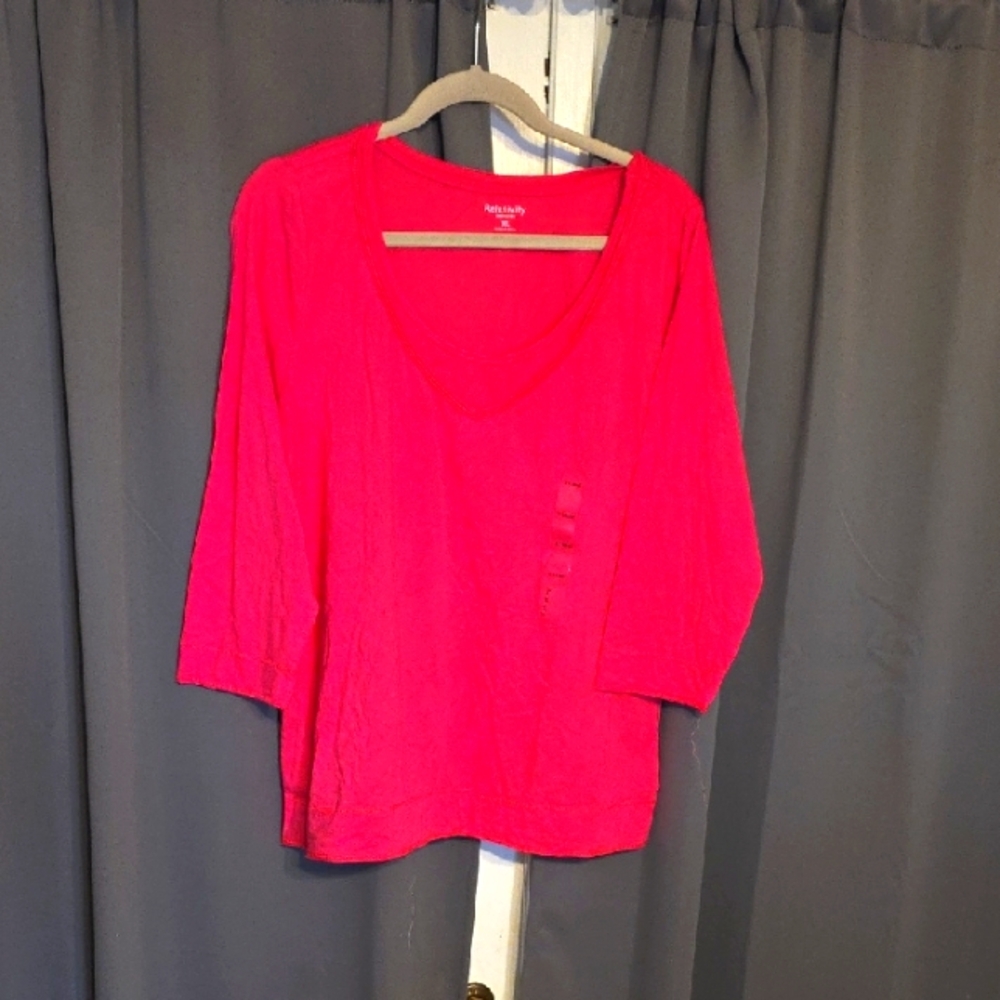 NWT Relativity Women's Bright Pink Pajama/Lounge Top Cozy Soft‎ Layered Look XL
